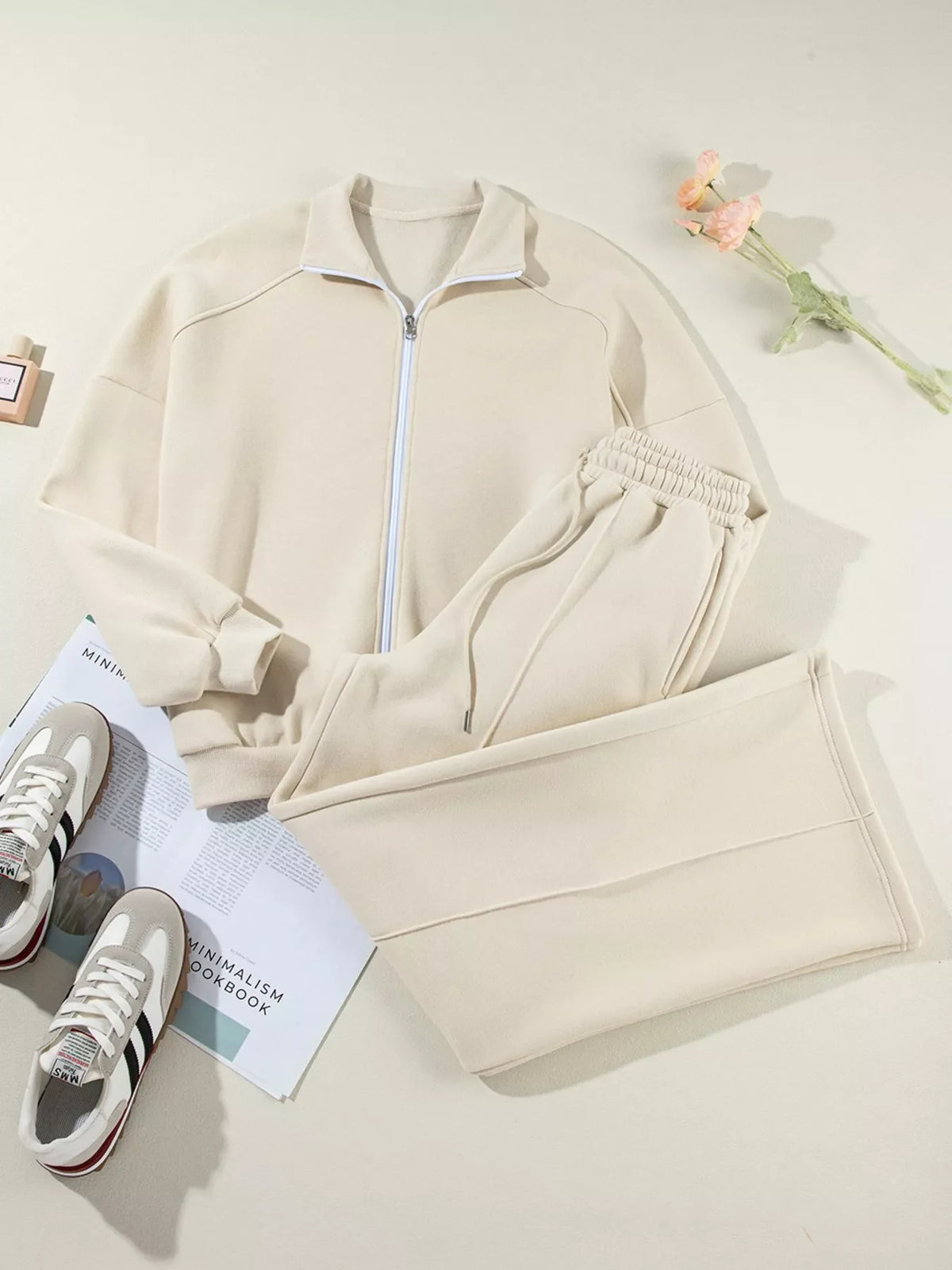 Zip Up Jacket and Pants Active Two-Piece Set
