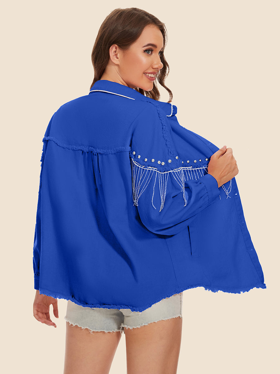 Raw Hem Fringe Denim Jacket