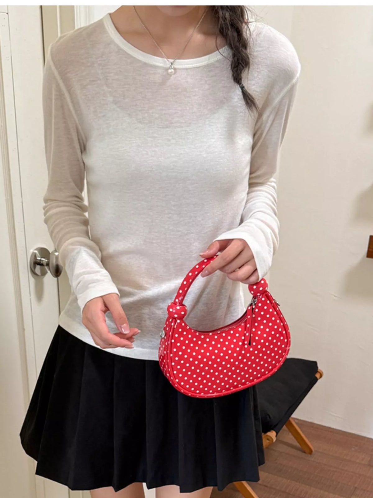 Polka Dot Crescent Crossbody Bag