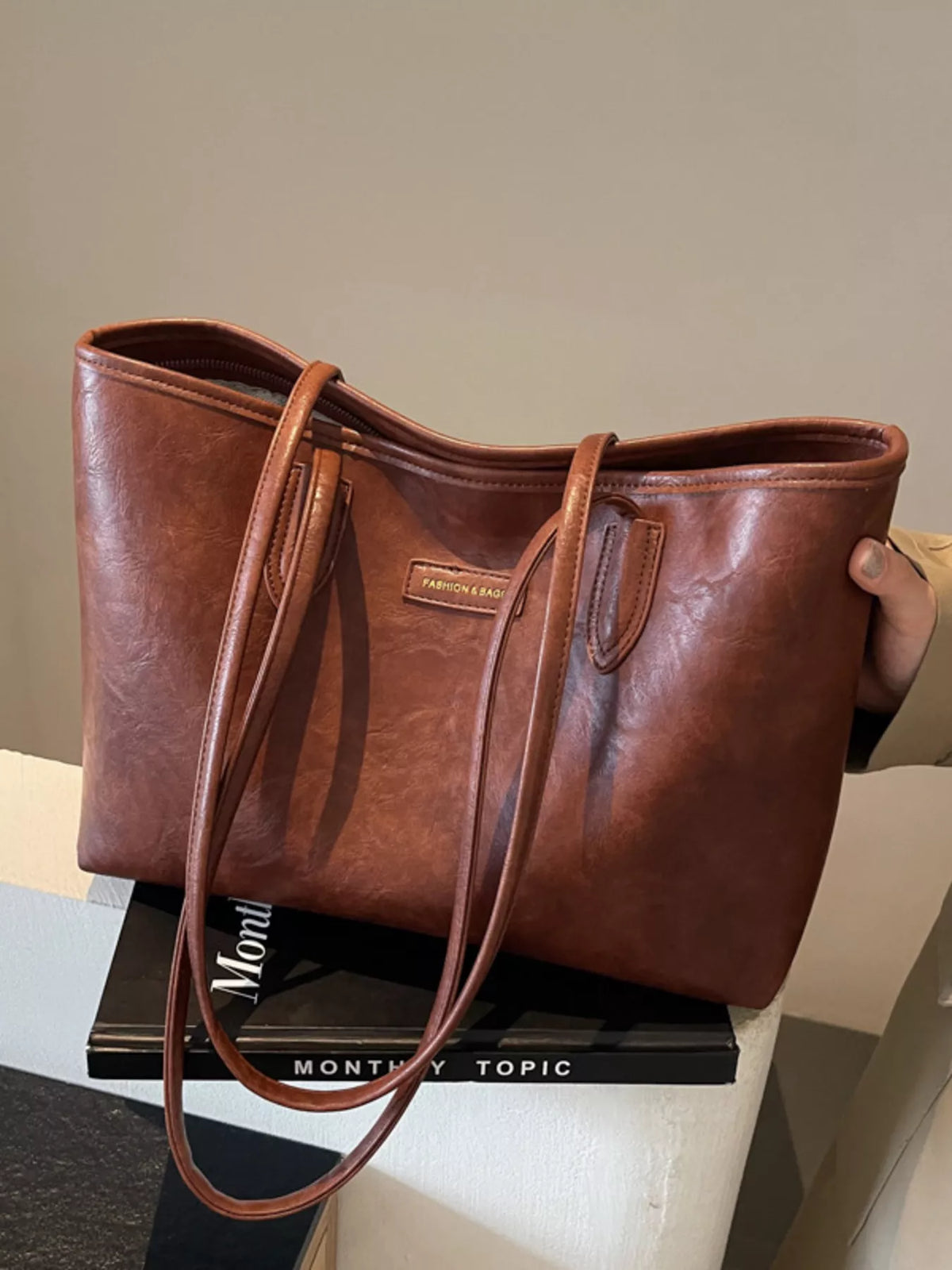 Glossy Vegan Leather Tote Bag