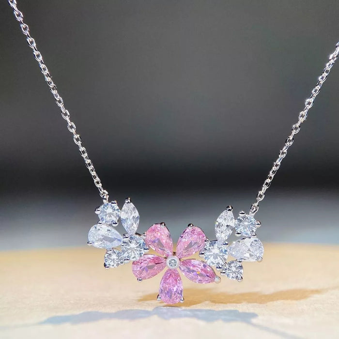925 Sterling Silver Zircon Flower Necklace for Women