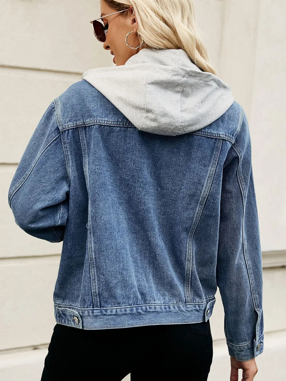Drawstring Hooded Denim Jacket