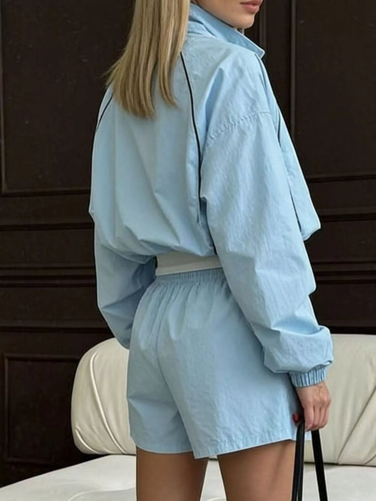 Zip-Up Jacket and Shorts Two-Piece Set for Women