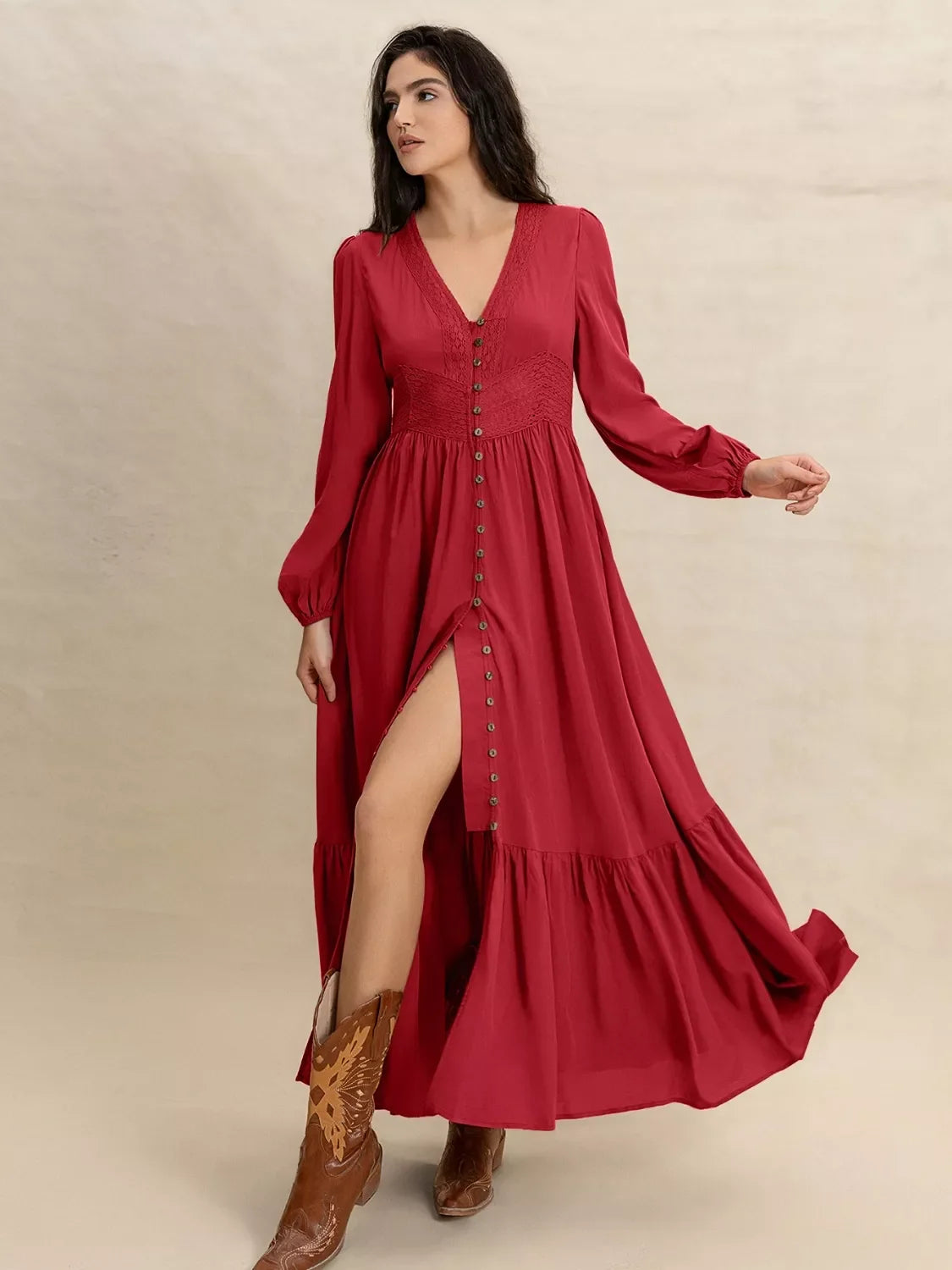 Balloon Sleeve Ruffle Maxi Dress