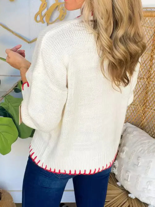 Acrylic Bow Crew Neck Long Sleeve Sweater