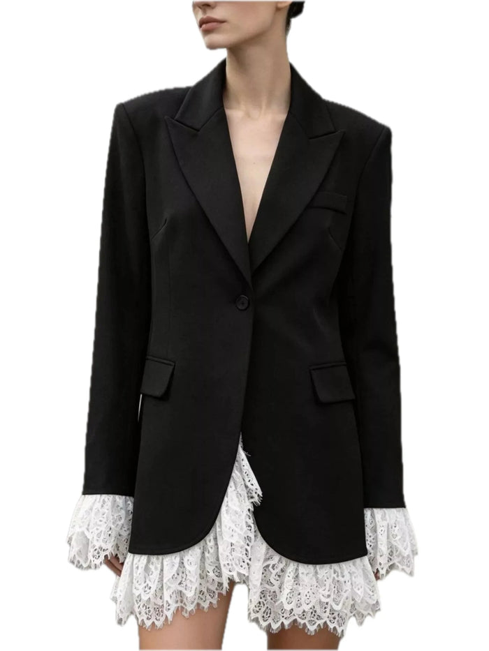 Lace Hem One Button Blazer for Women