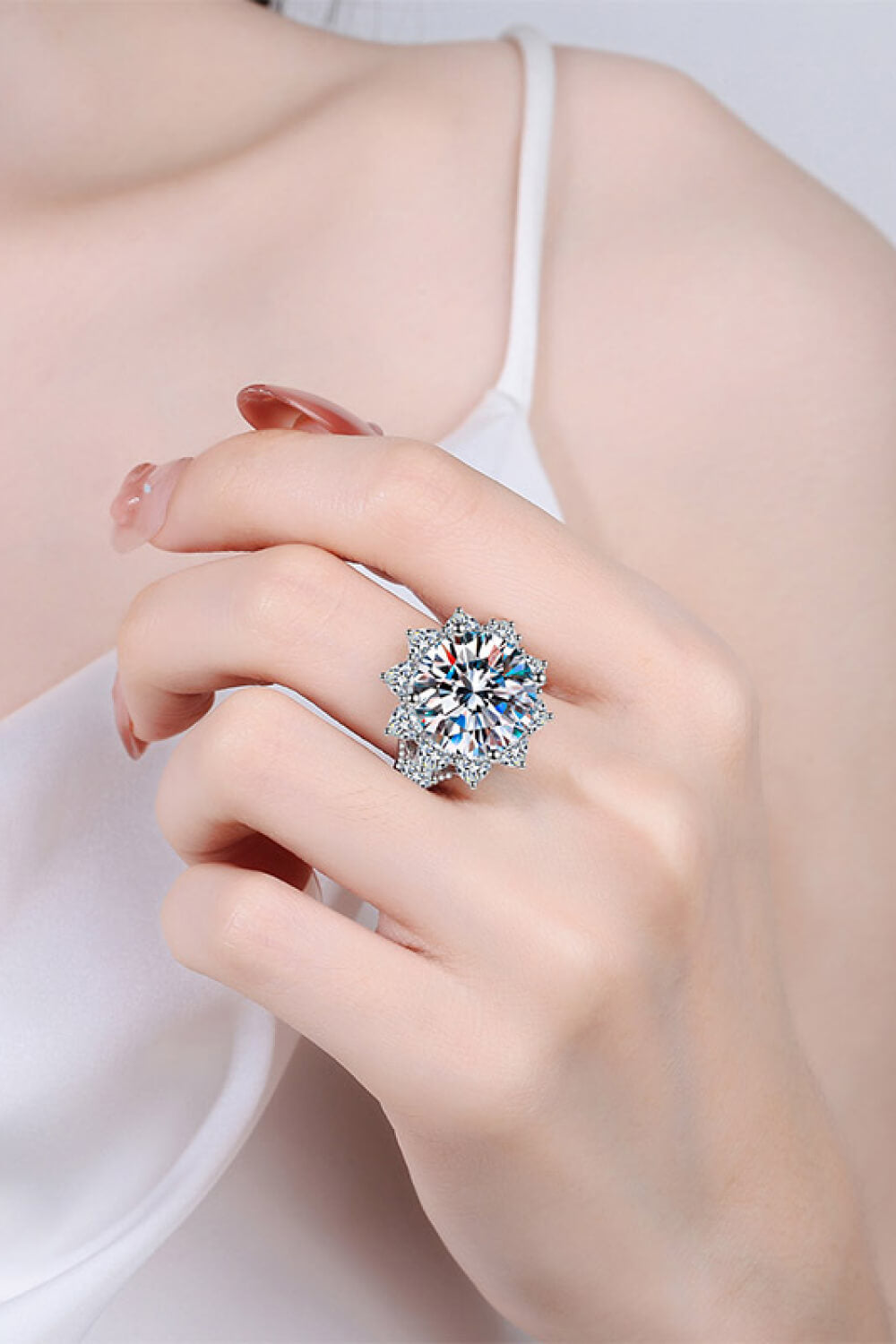 10 Carat Moissanite Flower-Shaped Ring for Women