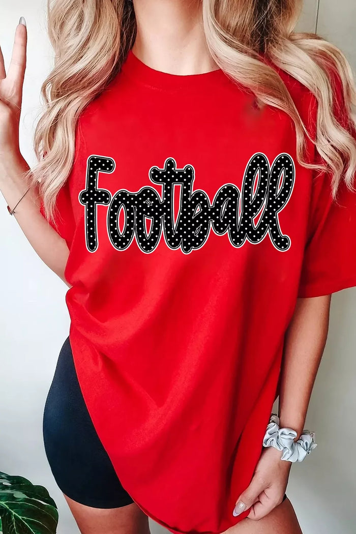 Full Size Football Polka Dot Letter Graphic Game Day T Shirt for Women Plus Size