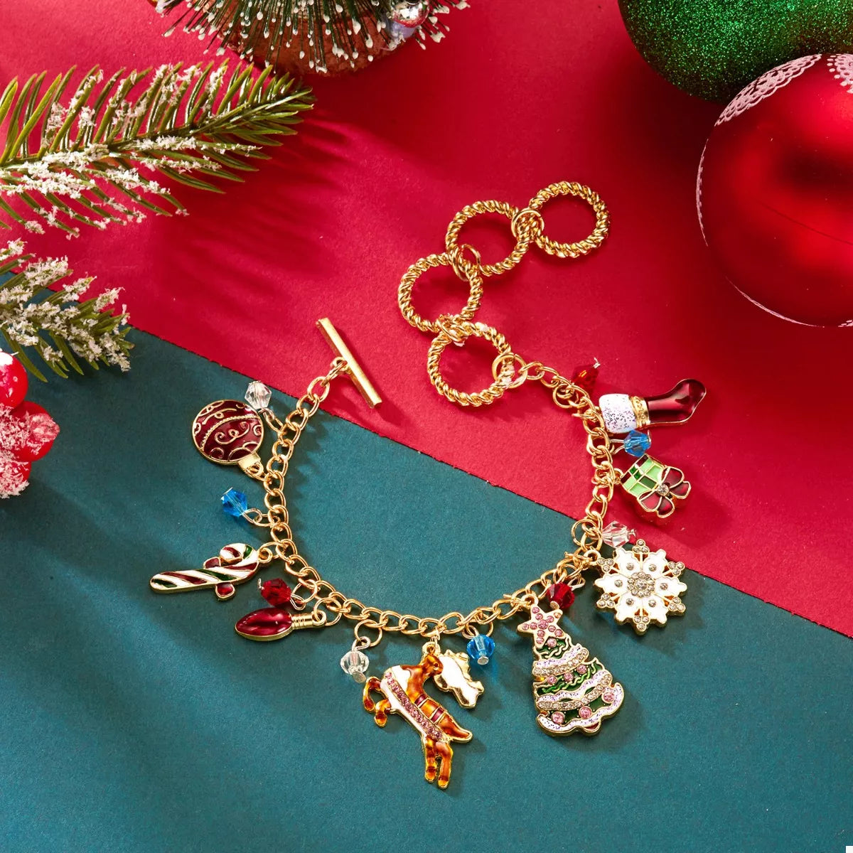 18K Gold-Plated Christmas Charm Bracelet for Women