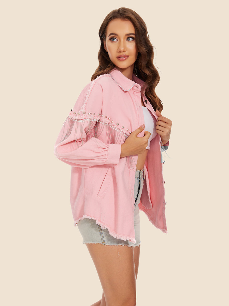 Raw Hem Fringe Denim Jacket