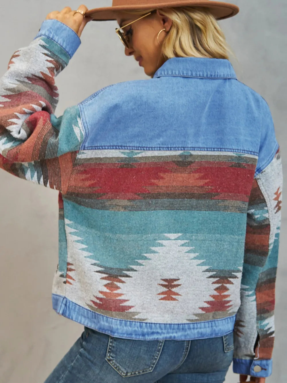 Geometric Dropped Shoulder Denim Jacket
