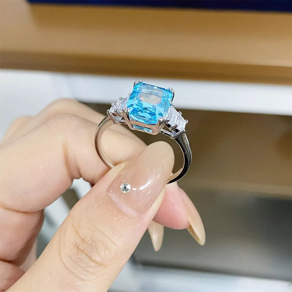 Baguette Sides 925 Sterling Silver Zircon Geometric Ring for Women