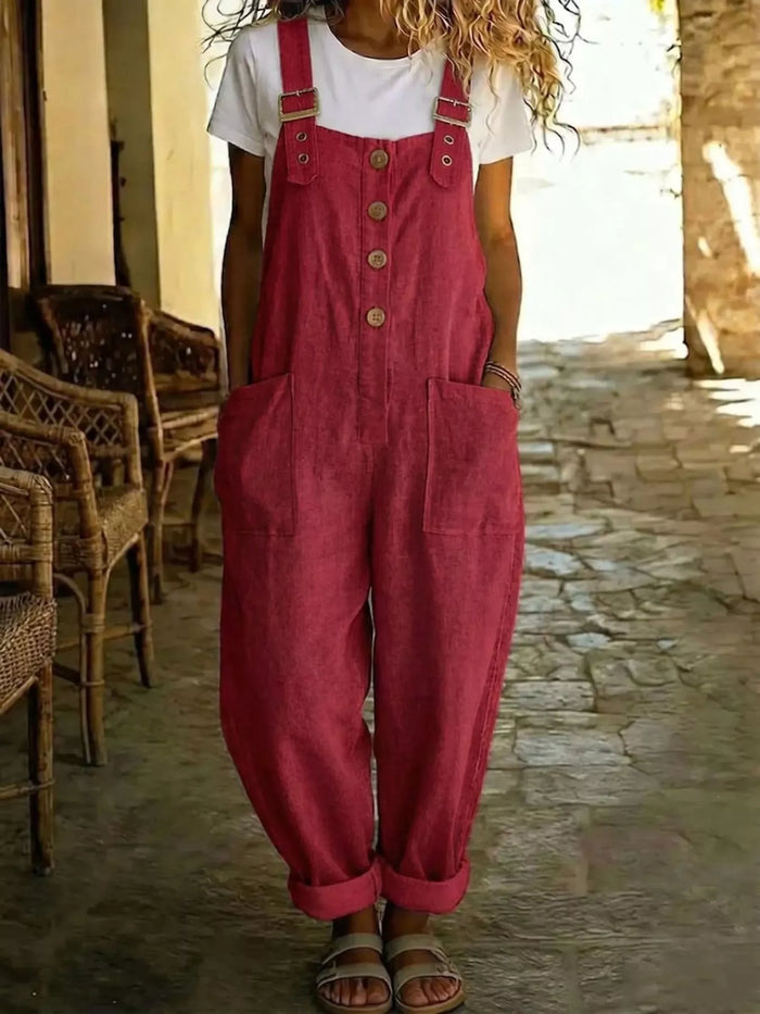Women's Casual Button Front Wide Leg Overalls