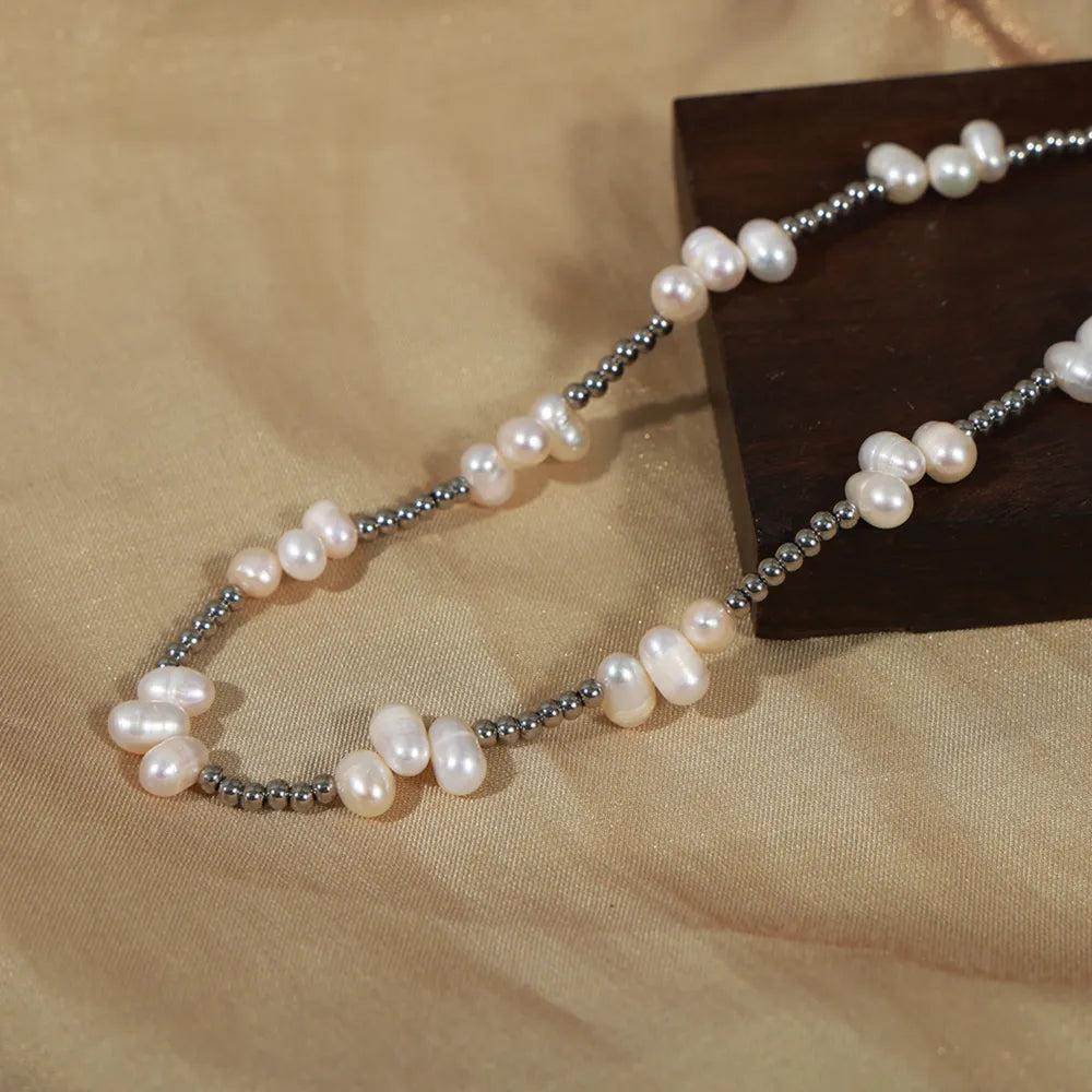 Freshwater Pearl Titanium Steel Bead Necklace – image 2 | Lilixa Trending Jewelry