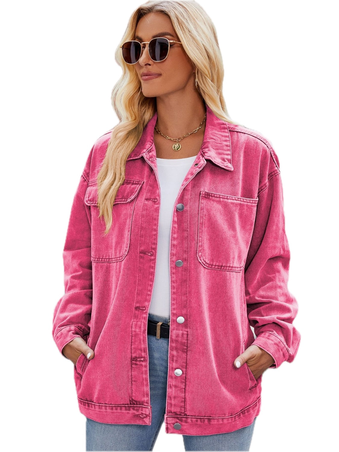 Women's Button Up Denim Jacket with Pockets