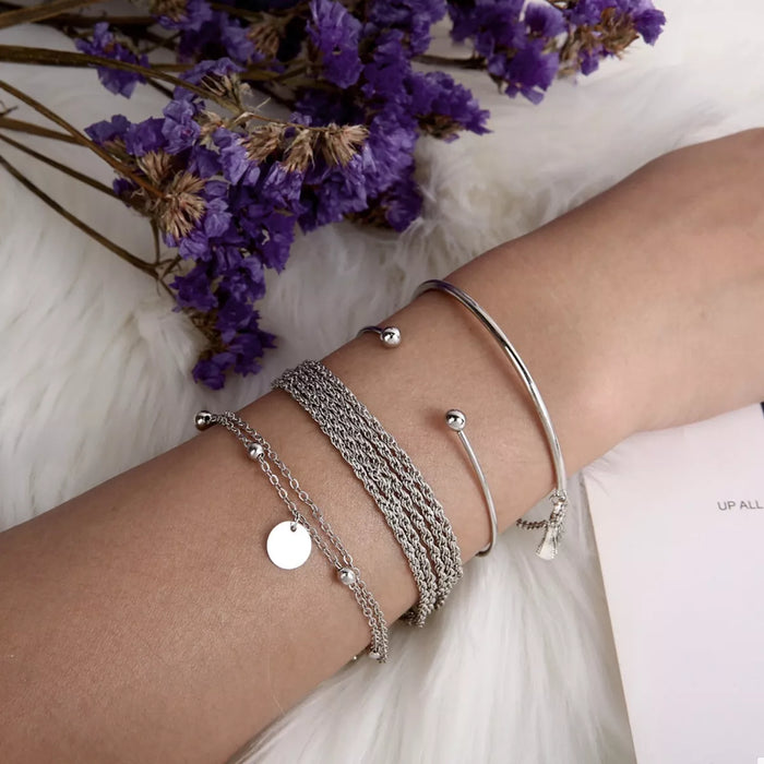 4 Piece Silver-Plated Minimalist Bracelet for Women