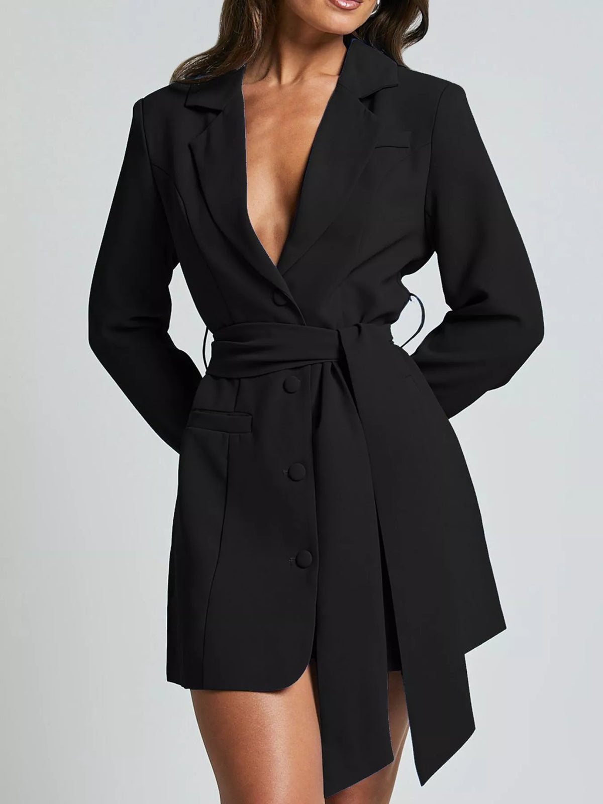 Tie Waist Lapel Blazer