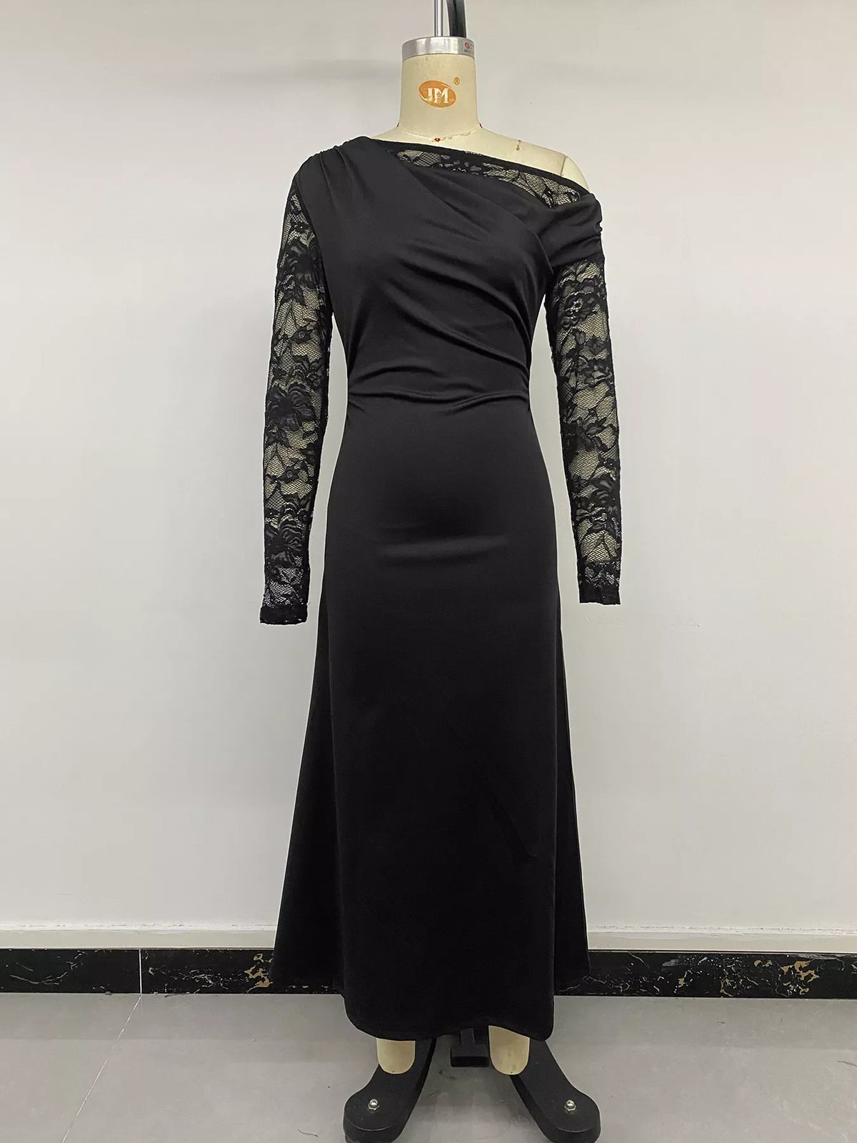 Lace Sleeve One Shoulder Maxi Dress