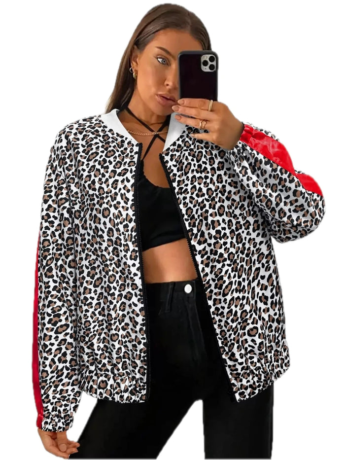 Leopard Zip Up Bomber Jacket