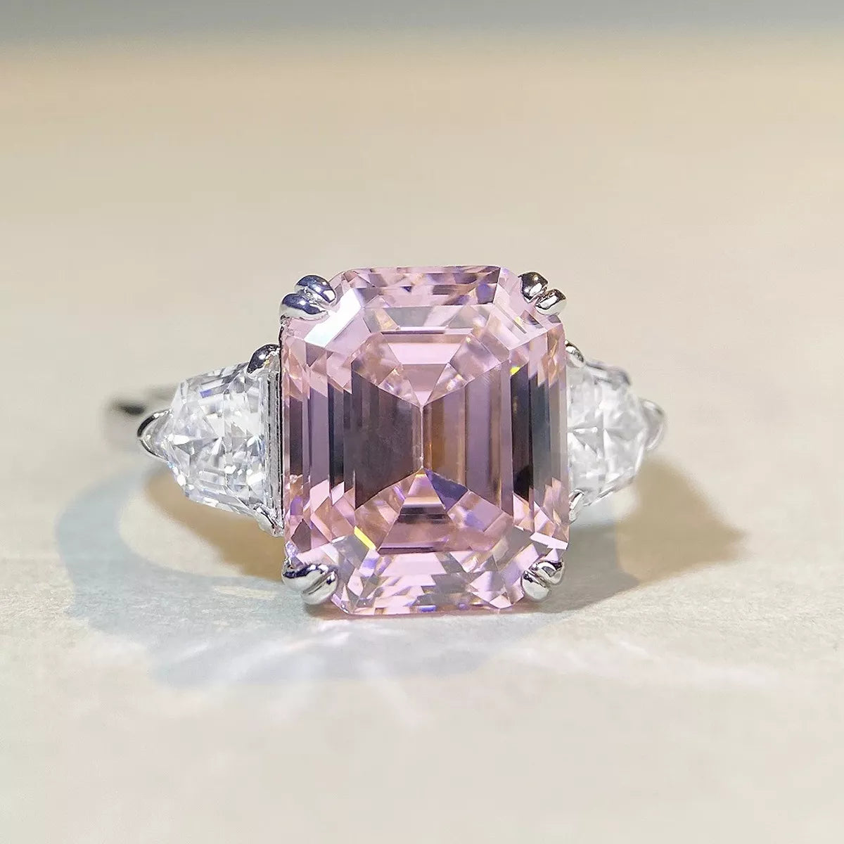 925 Sterling Silver Zircon Geometric Ring for Women in Blush Pink