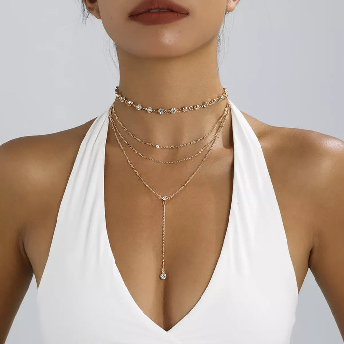 Multi-Layered Rhinestone Choker Necklace for Women