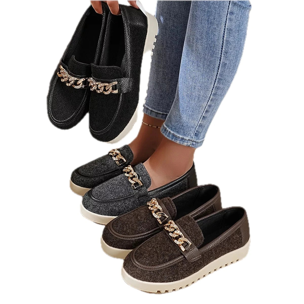 Chain Detail Platform Slip-On Shoes