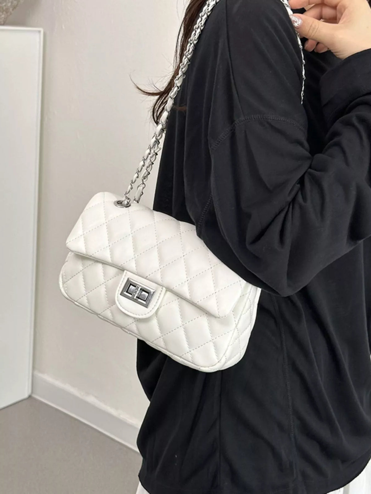 Wide Flap Quilted Chain Crossbody Bag