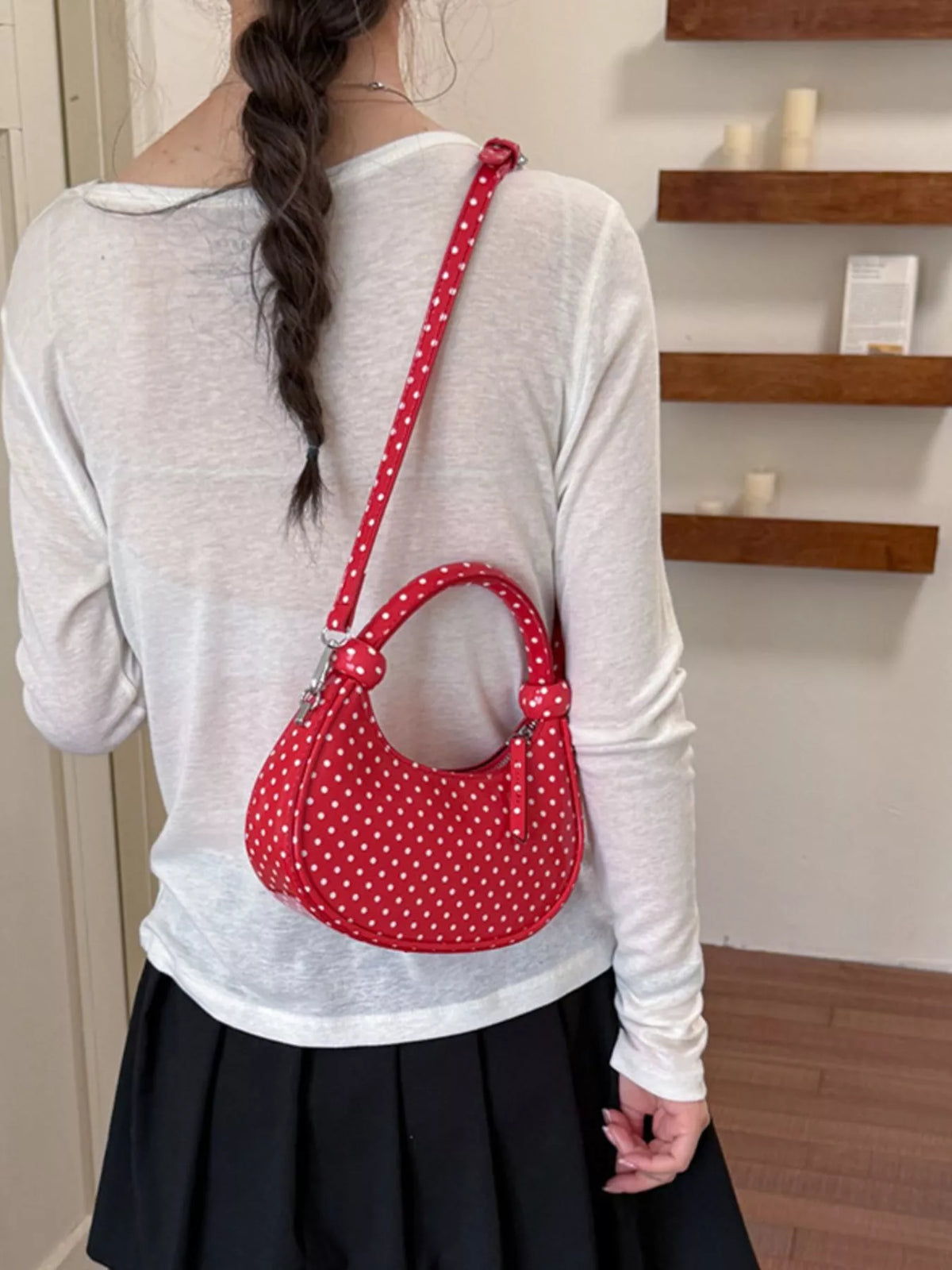 Polka Dot Crescent Crossbody Bag