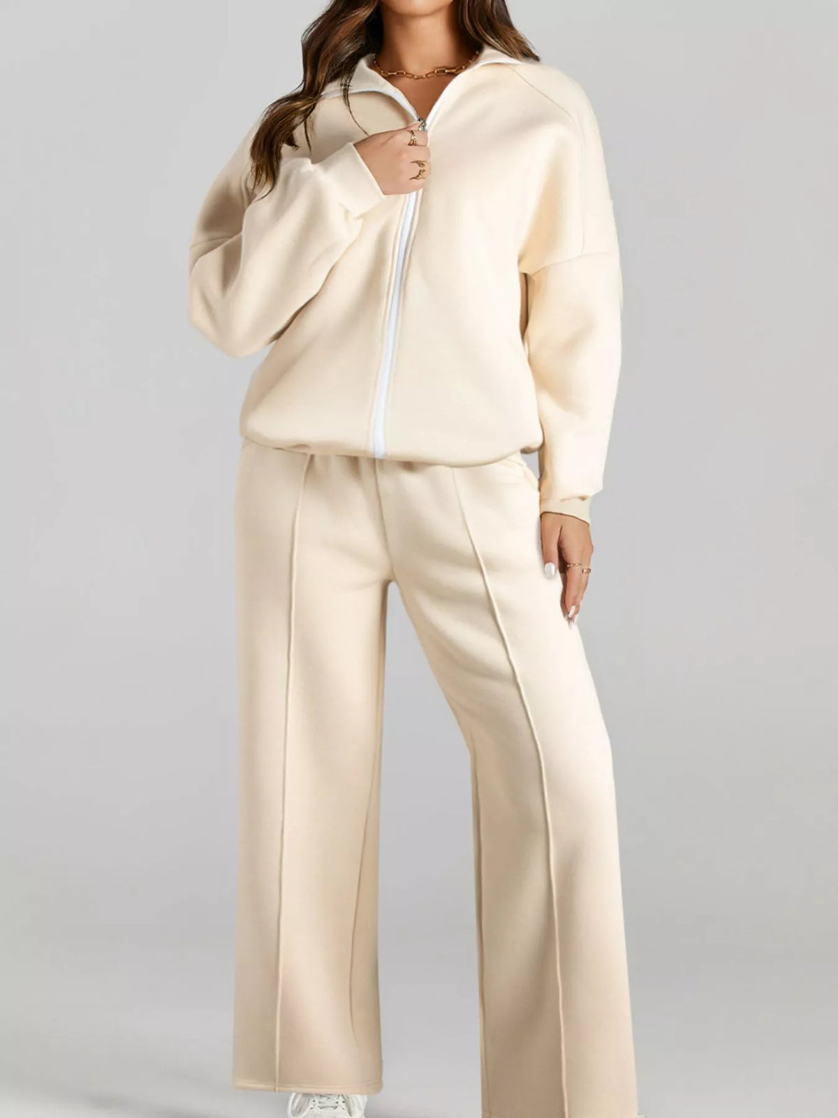 Zip Up Jacket and Pants Active Two-Piece Set