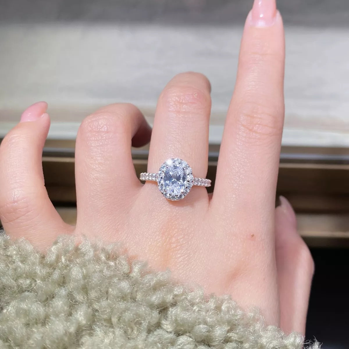1.5 Carat Moissanite 925 Sterling Silver Oval Ring for Women