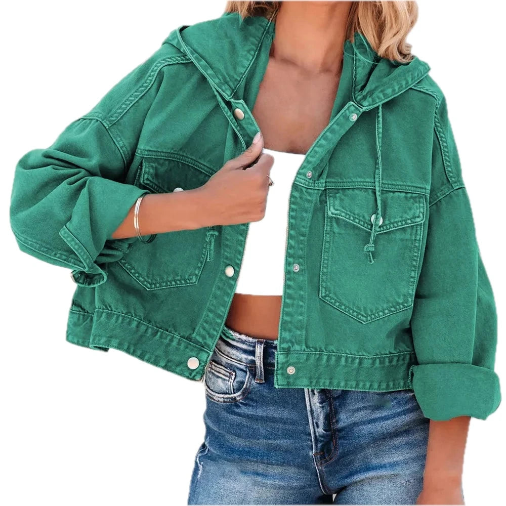 Hooded Dropped Shoulder Denim Jacket
