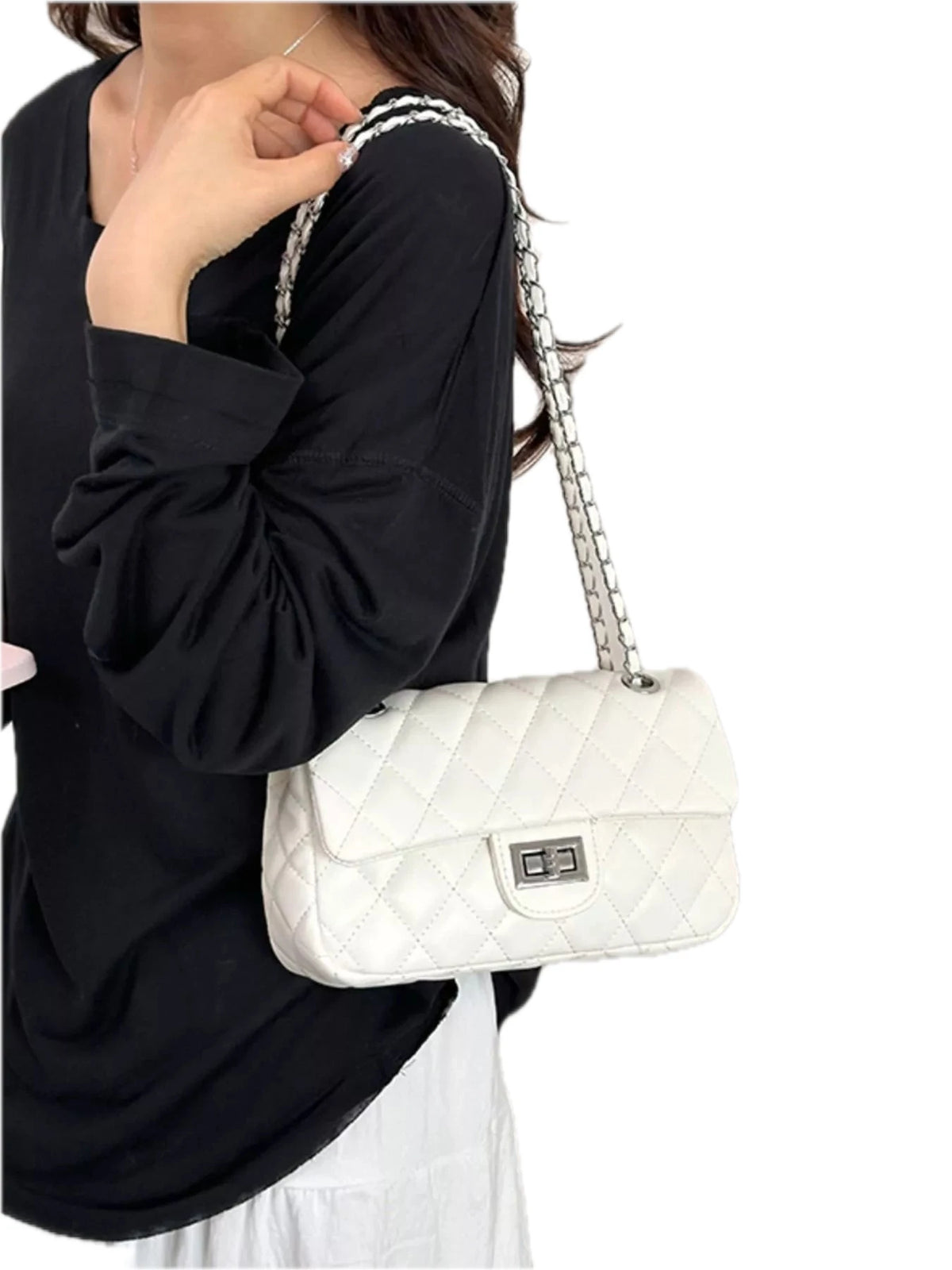 Wide Flap Quilted Chain Crossbody Bag