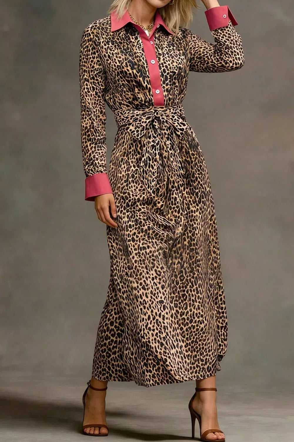 Leopard Belted Maxi Shirt Dress