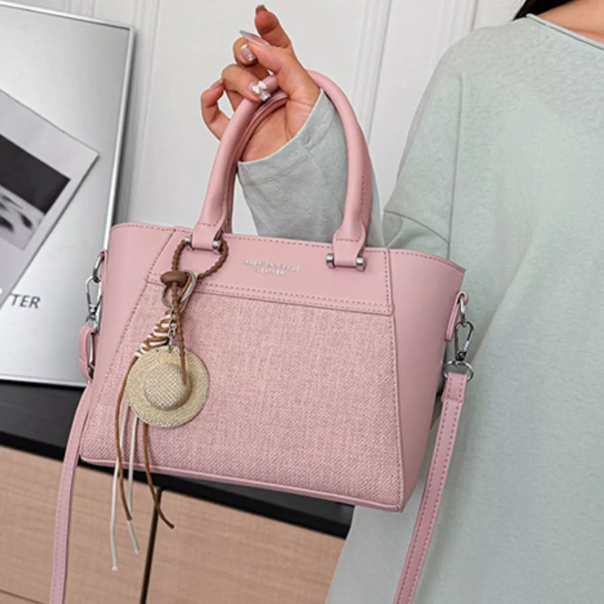 Color Block Top Handle Crossbody Bag