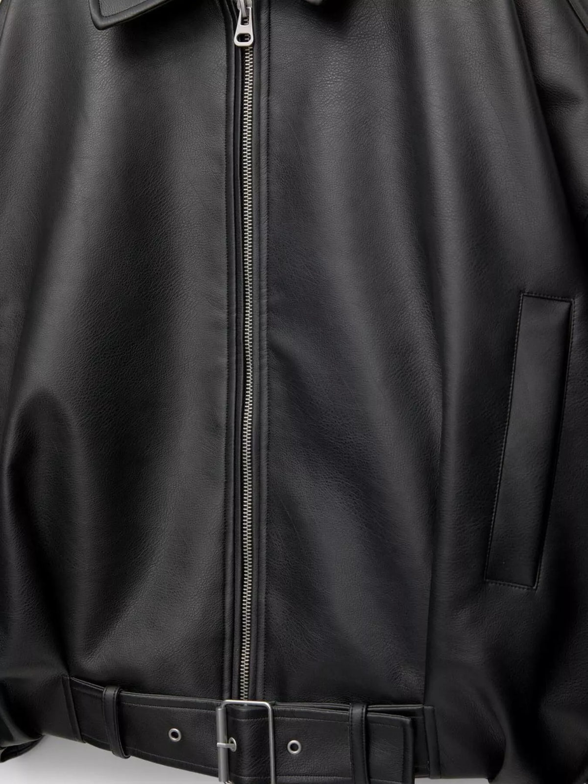 Belted Faux Leather Zip Up Jacket
