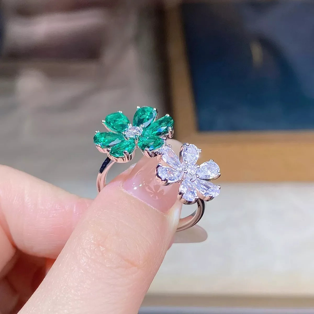 925 Sterling Silver Zircon Flower Ring for Women