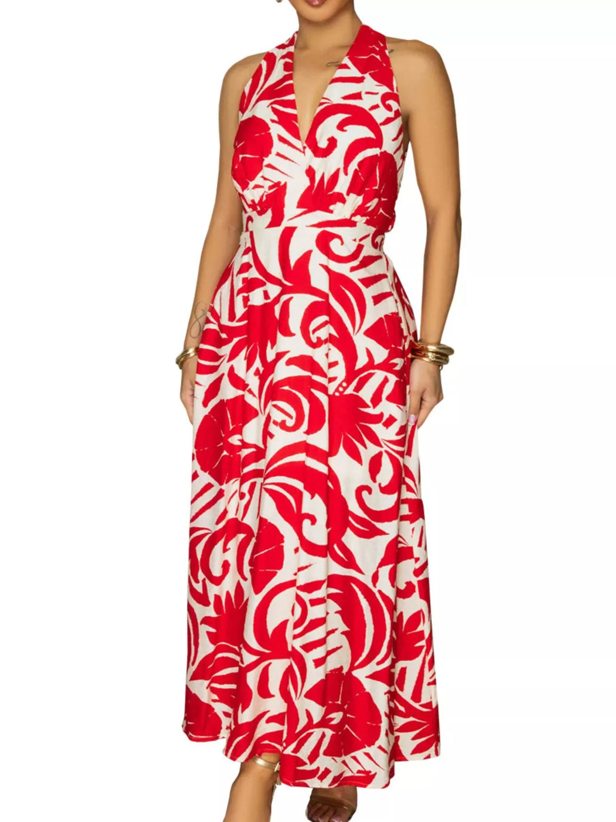 Backless Printed Maxi Dress
