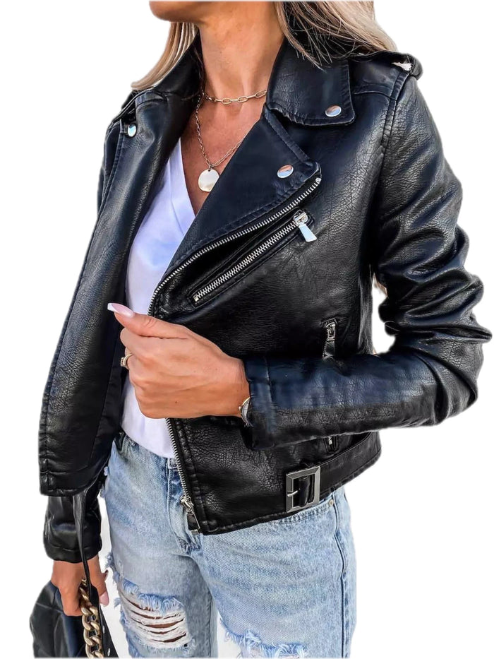Full Size Zip Up Leather Motorcycle Biker Jacket for Women Plus Size