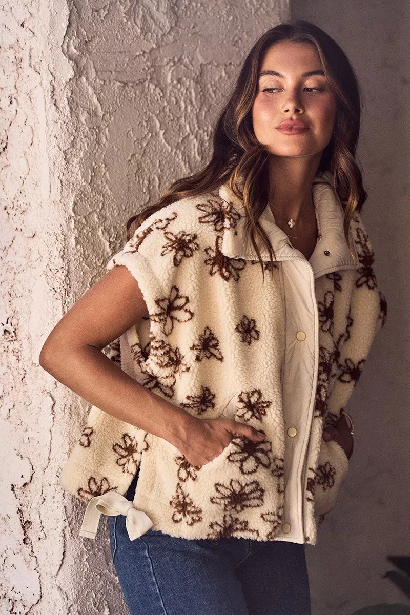 SO ME Flower Sherpa Fur Vest
