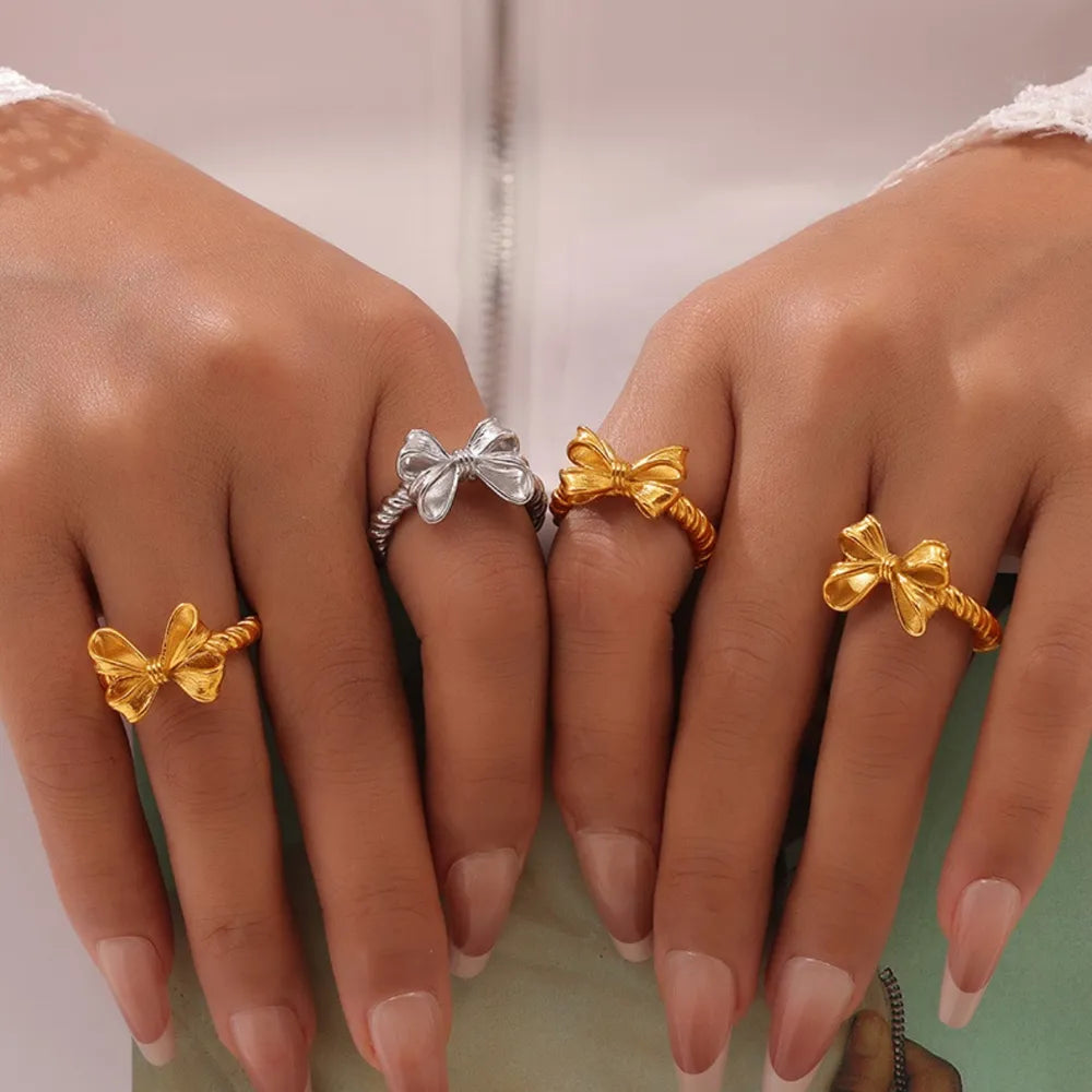 Twisted Titanium Steel Bow Ring for Women