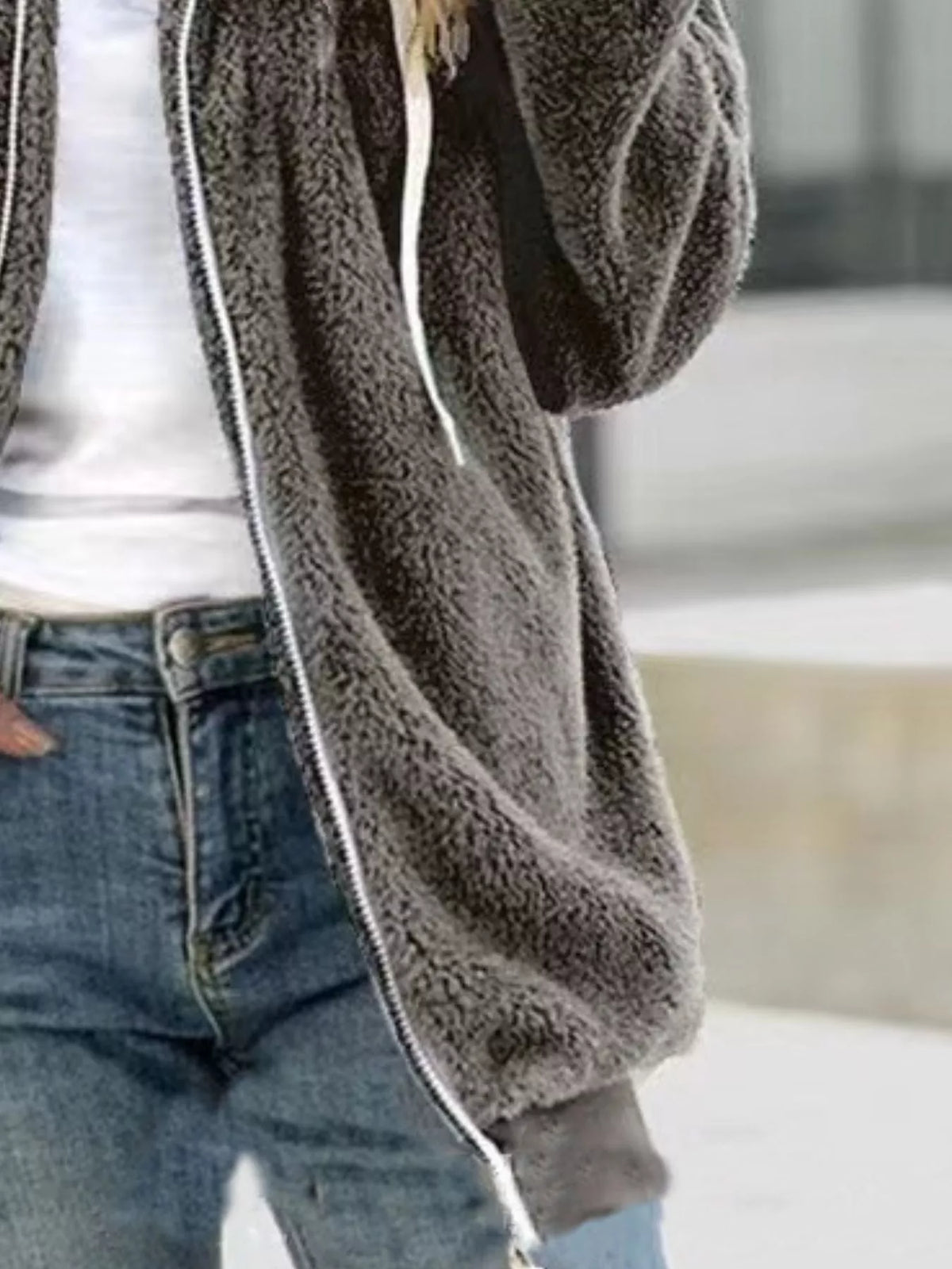 Cozy Fleece Zip-Up Hooded Jacket Plus Size