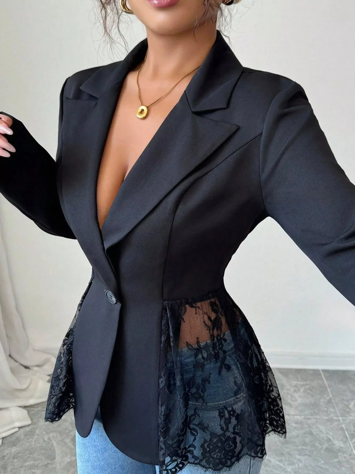 Lace One Button Blazer