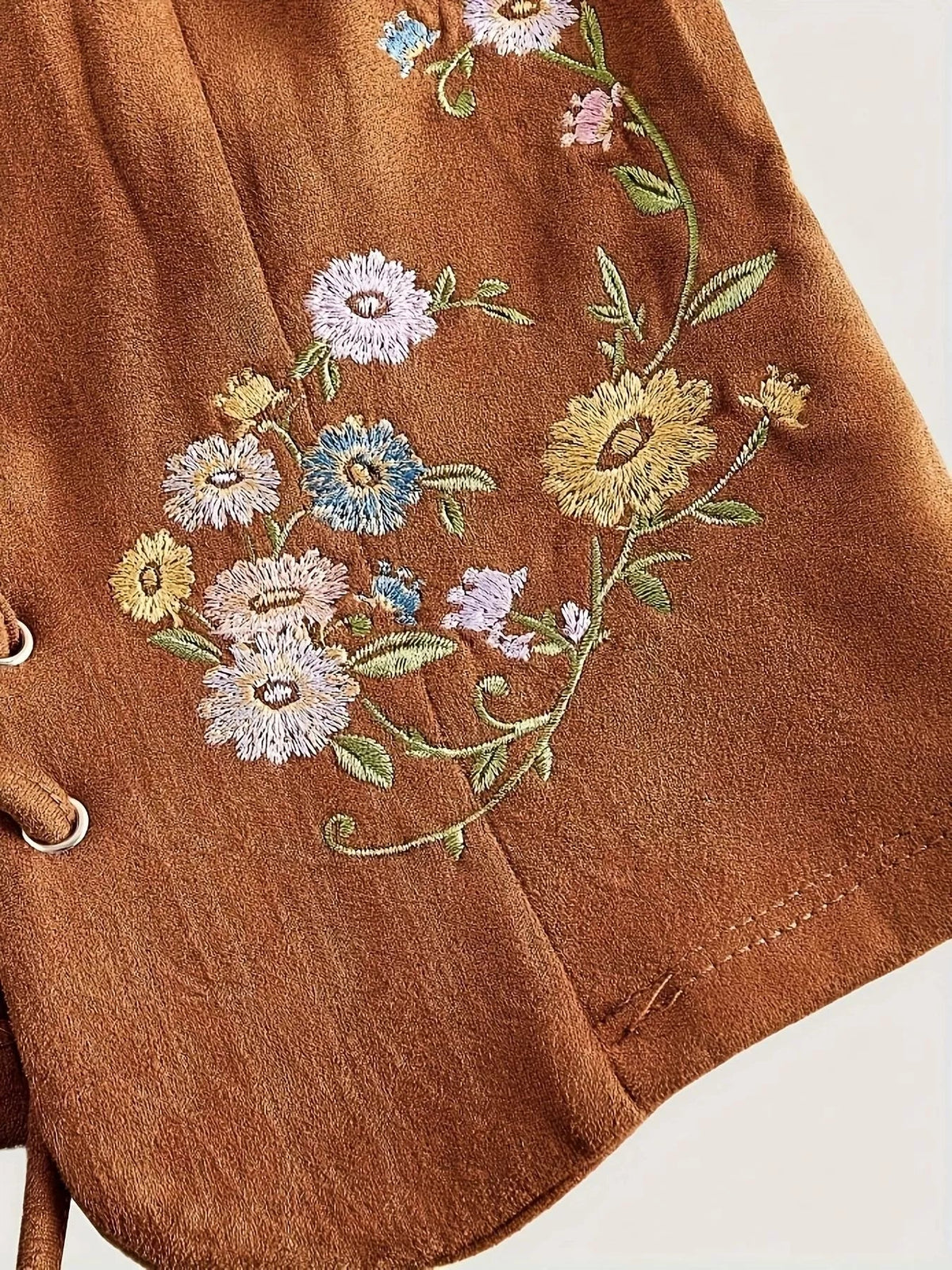 Floral Embroidered Lace Up Vest Coat