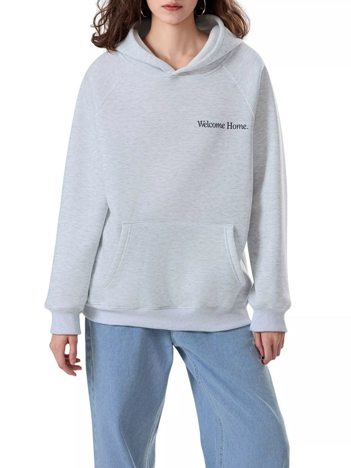 'Welcome Home' Graphic Raglan Sleeve Hoodie for Women