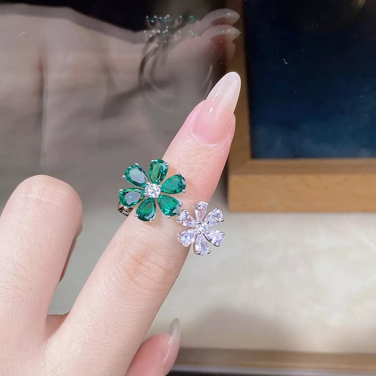925 Sterling Silver Zircon Flower Ring for Women