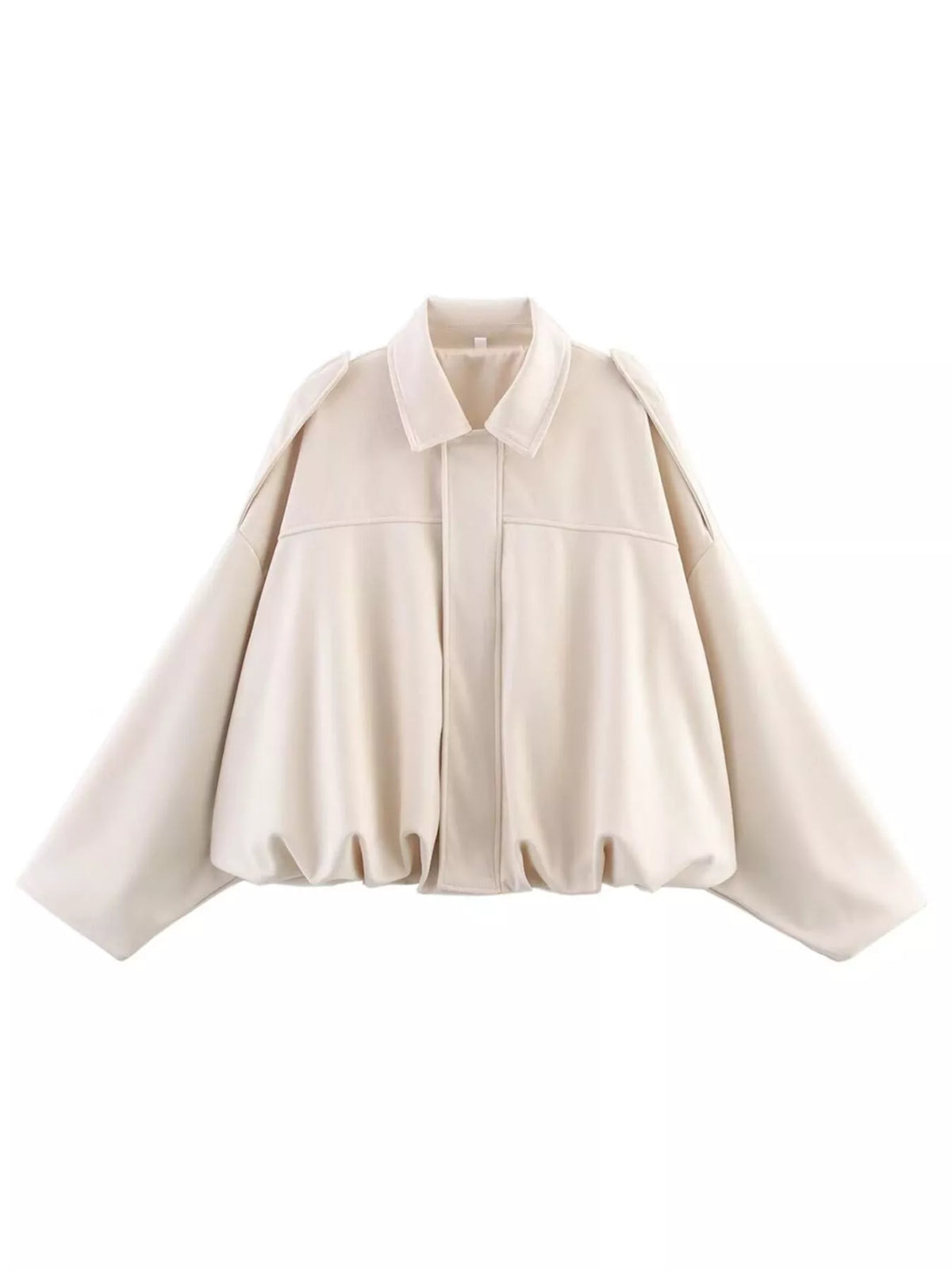 Collared Neck Dropped Shoulder Jacket for Women
