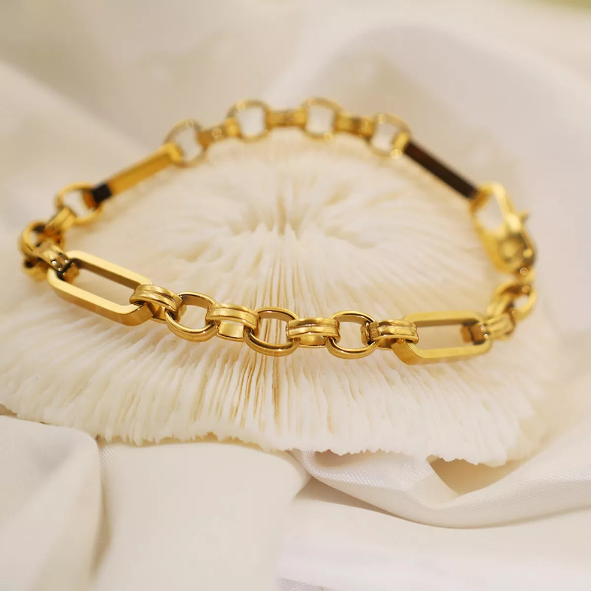 18K Gold-Plated Chunky Gold Chain Link Bracelet for Women