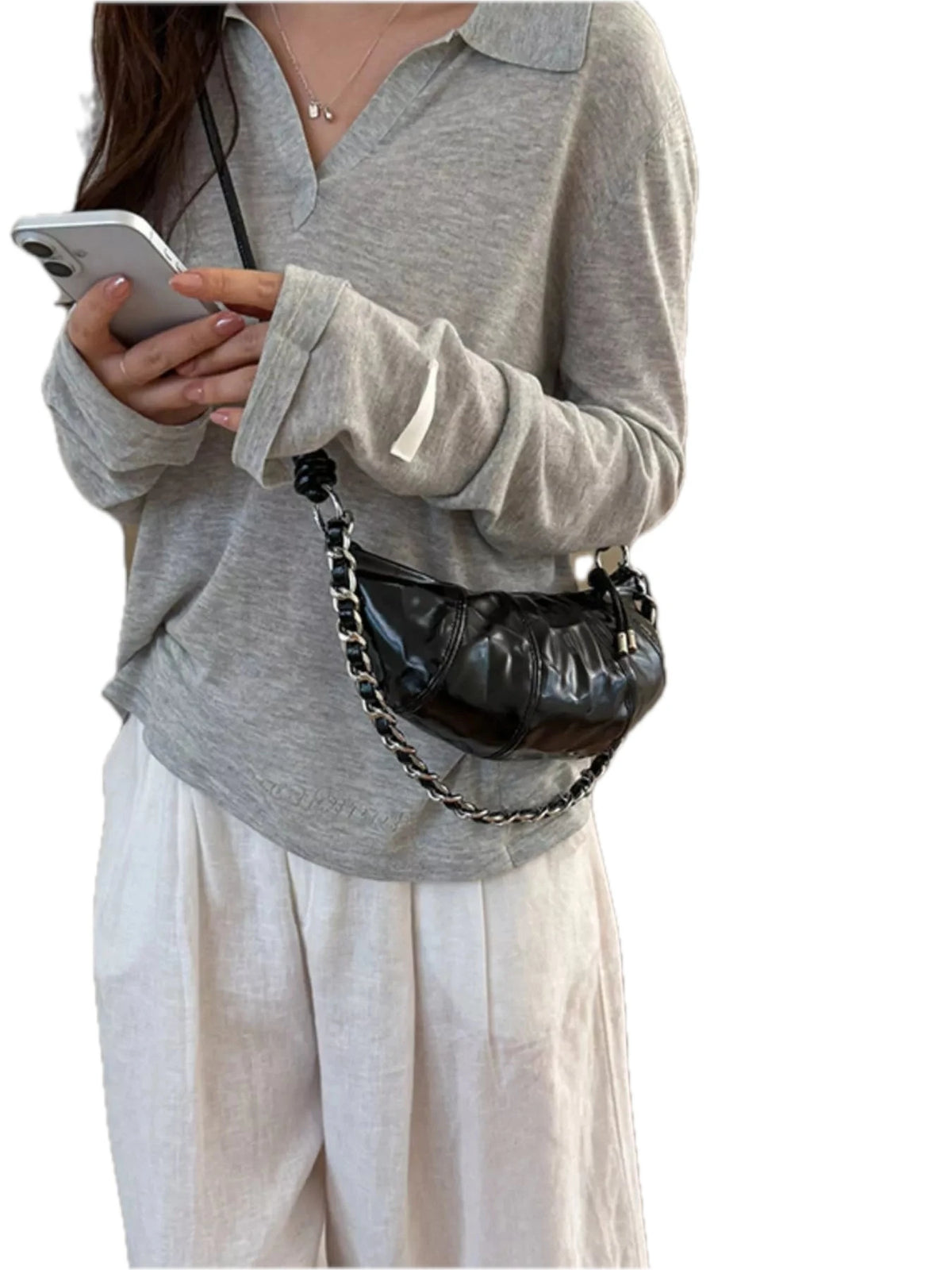Ruched Crescent Crossbody Bag