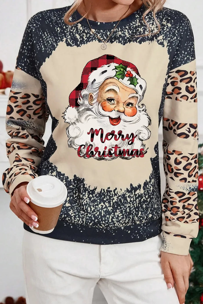 Santa Graphic Leopard Dropped Shoulder Sweatshirt for Women