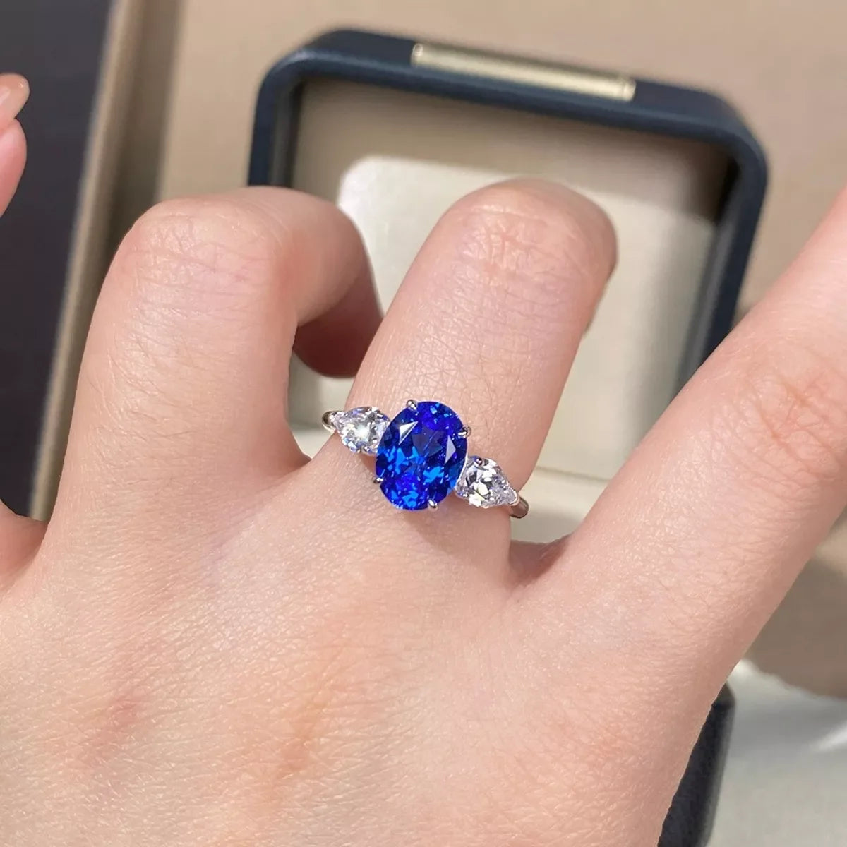 925 Sterling Silver Zircon Ring for Women in Blue